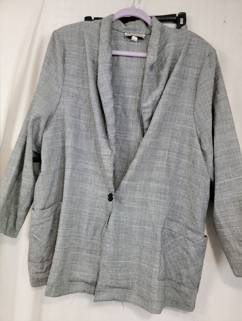 Vintage ZALERNO Gray Plaid Skirt Set Blazer - Shawl Lapel PLUS size